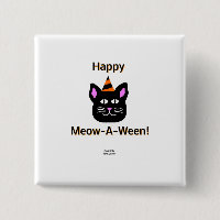 Black Cat Meow-A-Ween 2 Inch Square Button