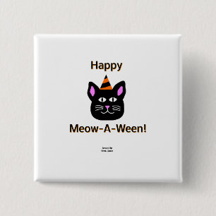 Black Cat Meow-A-Ween 2 Inch Square Button