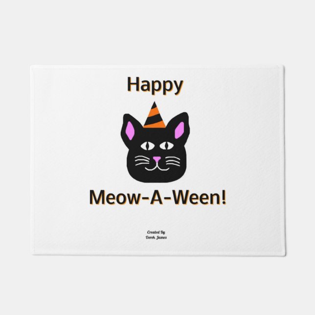 Black Cat Meow-A-Ween Doormat (Front)