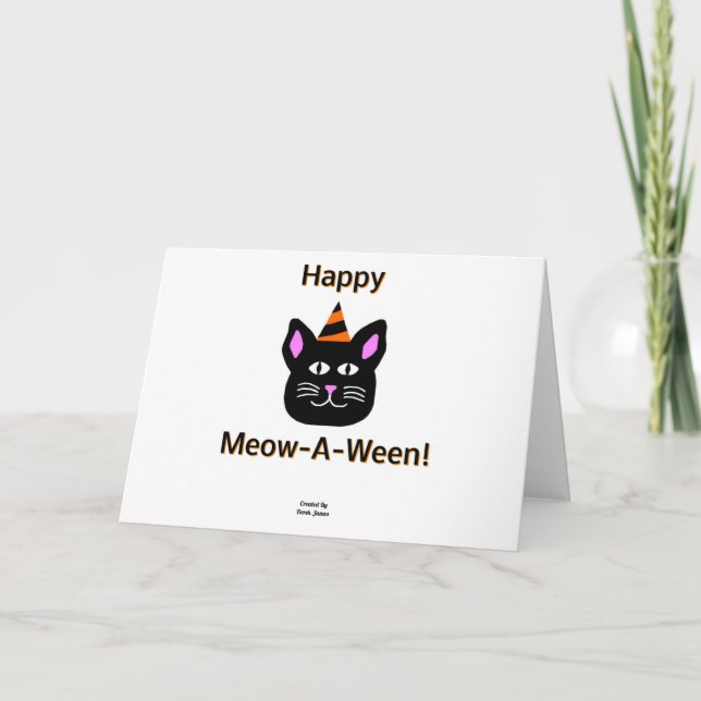 Black Cat Meow-A-Ween Horizontal Greeting Card (Front)