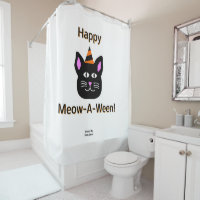 Black Cat Meow-A-Ween Shower Curtain