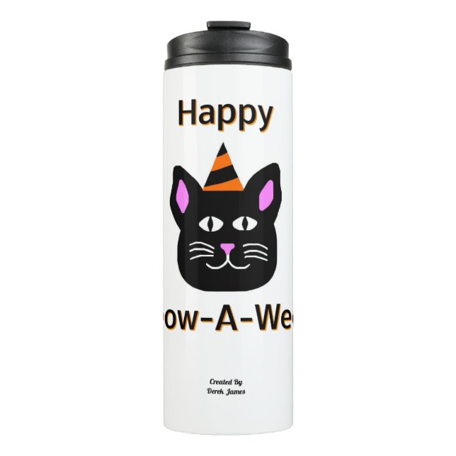 Black Cat Meow-A-Ween Thermal Tumbler (Front)