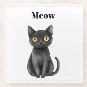 Black Cat Meow Glass Coaster
