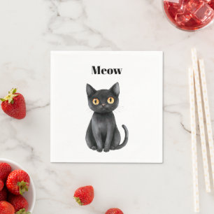 Black Cat Meow Napkin