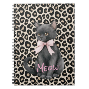 Black Cat Meow Pink Bow Notebook