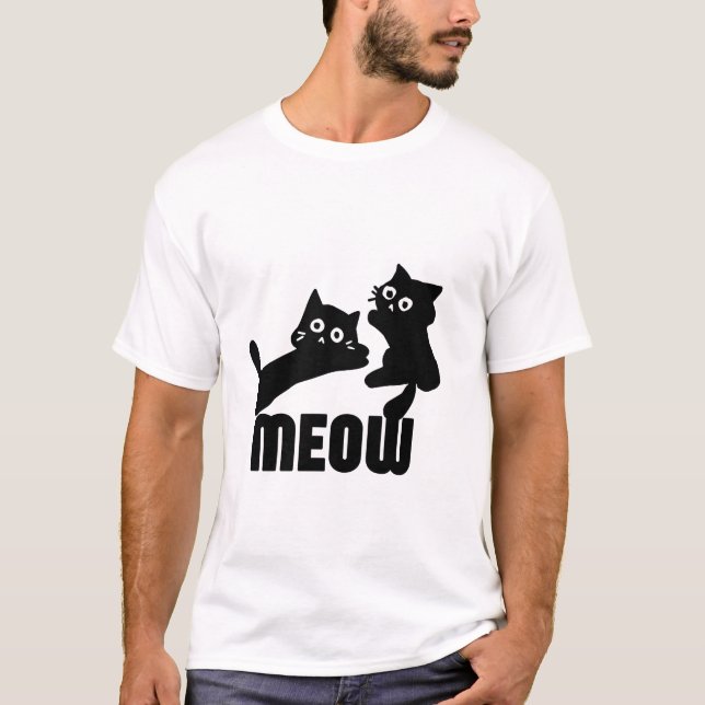 black cat,meow T-Shirt (Front)