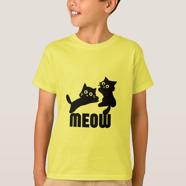 black cat,meow T-Shirt (Front)