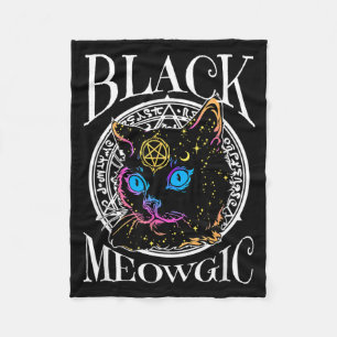 Black Cat Meowgic Halloween Witch Witchcraft Fleece Blanket