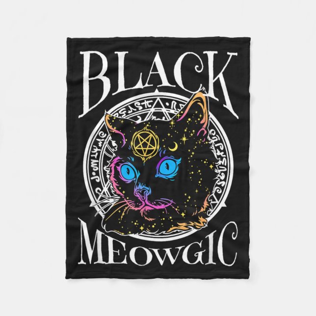 Black Cat Meowgic Halloween Witch Witchcraft Fleece Blanket (Front)