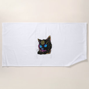 Black Cat Meowgic, Halloween Witch, Witchcraft Pen Beach Towel