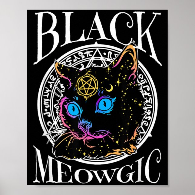 Black Cat Meowgic Halloween Witch Witchcraft Poster (Front)