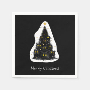 Black Cat Meowy Christmas Tree Napkin