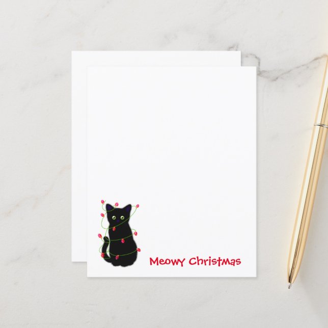 Black cat | Meowy Christmas |  twinkle lights     (Front/Back In Situ)