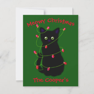 Black cat   Meowy Christmas    twinkle lights    N Card