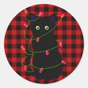 Black cat   Meowy Christmas   twinkle star light   Classic Round Sticker