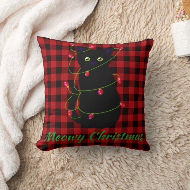 Black cat | Meowy Christmas | twinkle star light   Cushion (Blanket)