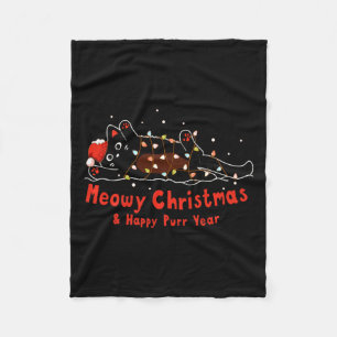 Black Cat Merry Catmas Merry Xmas And Happy New Y  Fleece Blanket