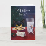 Black Cat Merry Christmas Santa Mouse Holiday Card<br><div class="desc">Looking for the purrfect holiday cards that combine festive cheer with a dash of fun? Featuring original watercolor and mixed media art by Raphaela Wilson, these fun black cat Christmas cards are the ultimate blend of adorability and holiday spirit. The unique scene depicts a black cat with large yellow eyes...</div>