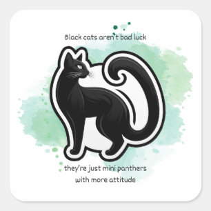 Black cat mini panther square sticker