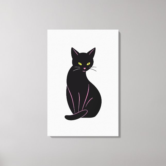Black cat Minimal illustration Canvas Print (Front)