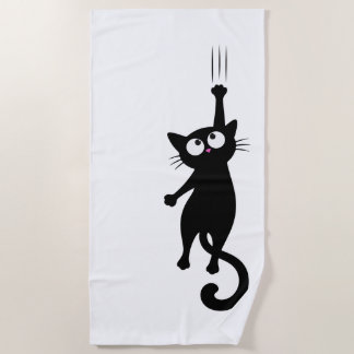 Black Cat Minimalist Wall Art Printable, Cute Mode Beach Towel