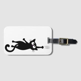 Black Cat Minimalist Wall Art Printable, Cute Mode Luggage Tag
