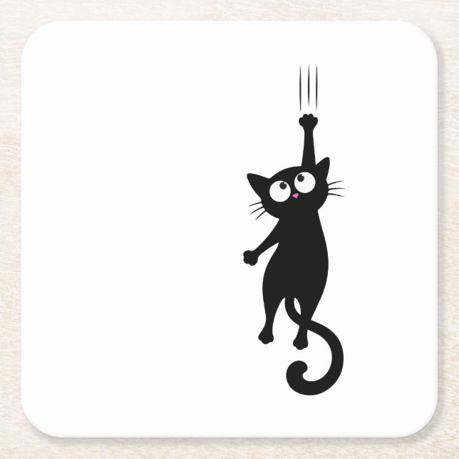 Black Cat Minimalist Wall Art Printable, Cute Mode Square Paper Coaster (Front)