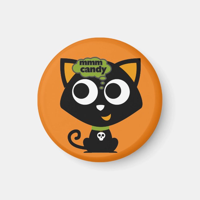 Black Cat Mmm Candy Halloween  Magnet (Front)