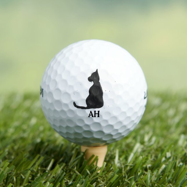 Black Cat Monogram Animal Kitty Kitten Pet  Golf Balls (Insitu Tee)