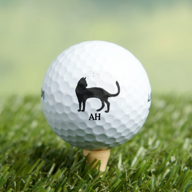 Black Cat Monogram Animal Kitty Kitten Pet  Golf Balls (Insitu Tee)