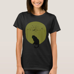 Black Cat Moon Bats Halloween T-Shirt