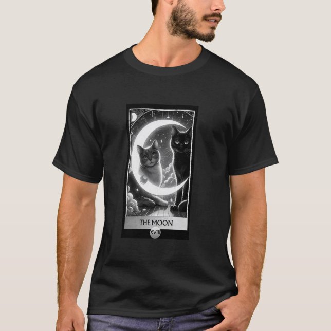 Black Cat Moon Celestial Tarot Card Design T-Shirt (Front)