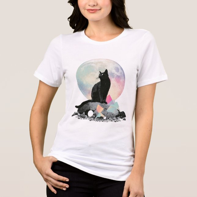 Black Cat Moon Crystal Art Tri-Blend Shirt (Front)