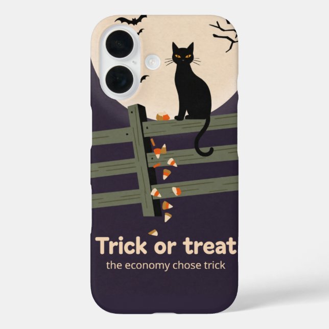 Black Cat Moon Fence Flat Vector Phone Case (Back)
