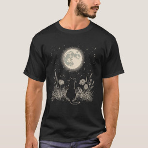 Black Cat Moon Floral Aesthetic Men Women Kitten H T-Shirt