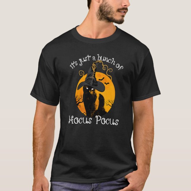 Black Cat Moon Halloween Costume Bunch of Hocus Po T-Shirt (Front)