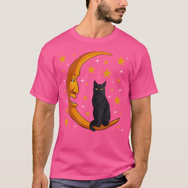 Black Cat Moon Kitten Lover Funny Crescent Pet Own T-Shirt (Front)