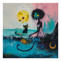 Black Cat Moon Magical Witchy AI Art Matte Value