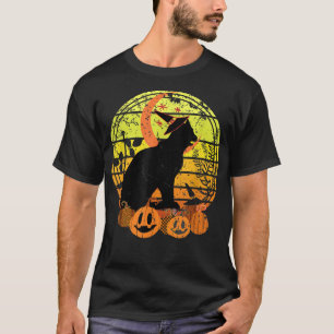 Black Cat Moon Pumpkin Witch Hat Halloween Scary V T-Shirt
