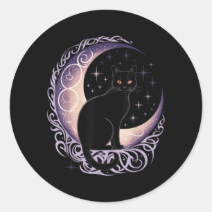 Black Cat Moon Satanism Demonic Devil Witchcraft Classic Round Sticker