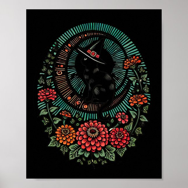 Black Cat Moon Witch Illustration Black Cats Moonc Poster (Front)