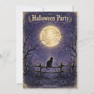 Black Cat Moonlight Halloween Invitation