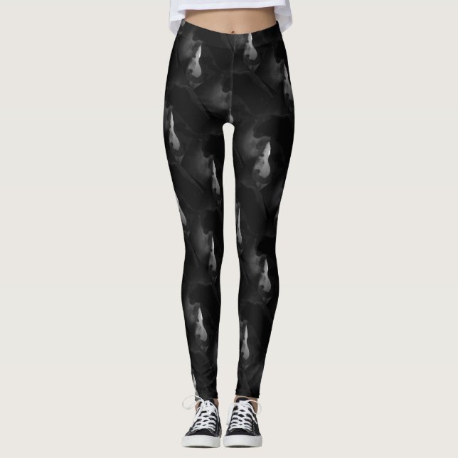 Black Cat Moonlight Silhouette Leggings (Front)