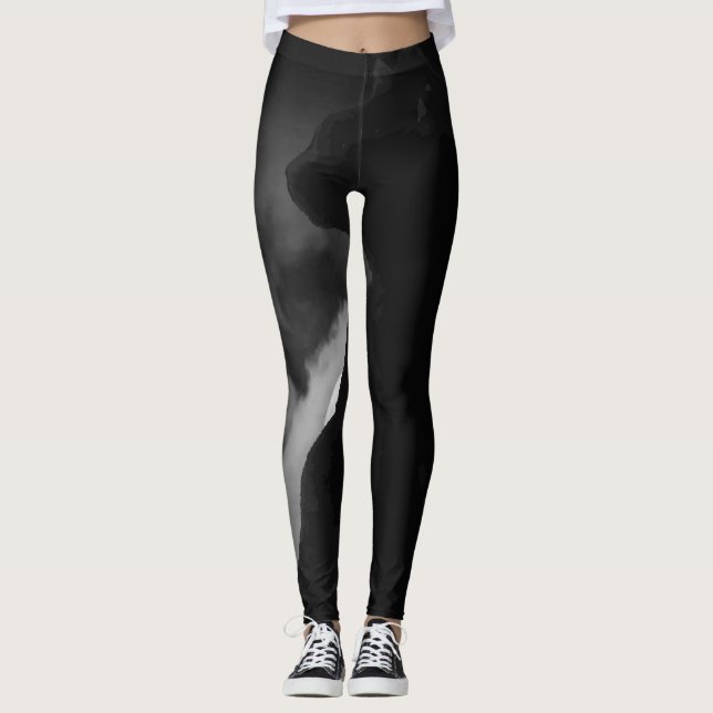Black Cat Moonlight Silhouette Leggings (Front)
