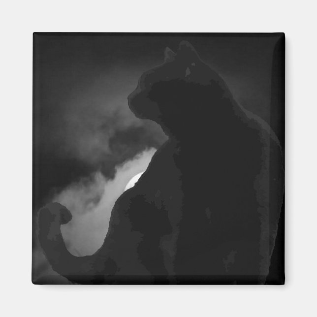 Black Cat Moonlight Silhouette Magnet (Front)