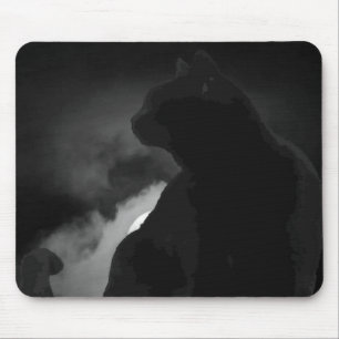 Black Cat Moonlight Silhouette Mouse Pad