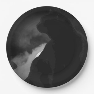 Black Cat Moonlight Silhouette Paper Plate