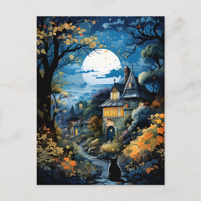 Black Cat - Moonlit Serenity Postcard (Front)
