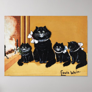 Black Cat Mother and Child, Louis Wain Poster