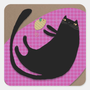 Black Cat & Mouse Square Sticker